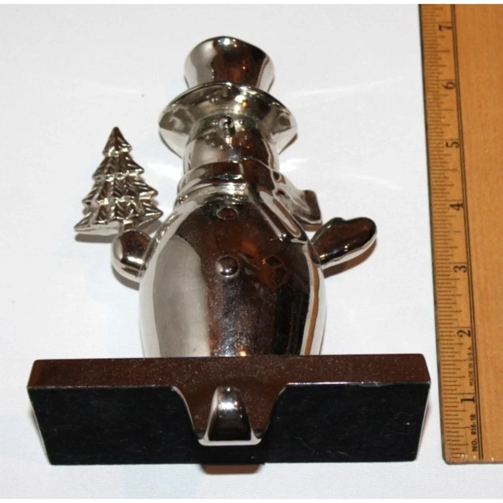 pair metal snowman stocking hangers‎ silver tone holding Christmas tree lot of 2
